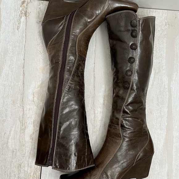 Tellenzi Womens Sz (37) 6 Wedge Heel Brown Leather Knee Boots Boho Witchy Strega - Picture 2 of 16
